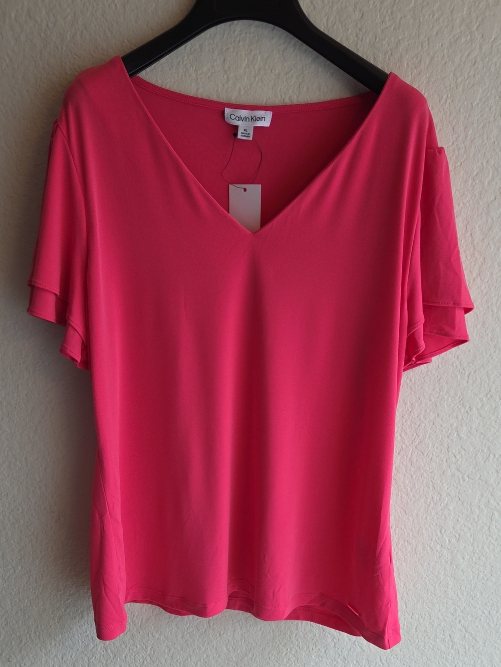 Calvin Klein Hot Pink V-Neck Flutter Sleeve Top